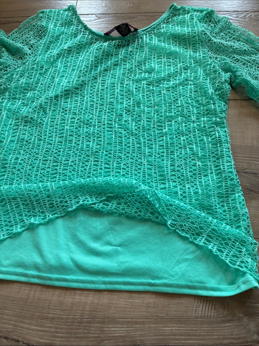 Peck & Peck Mint Green Crochet Scoop-Neck Top Size S - Picture 5 of 8